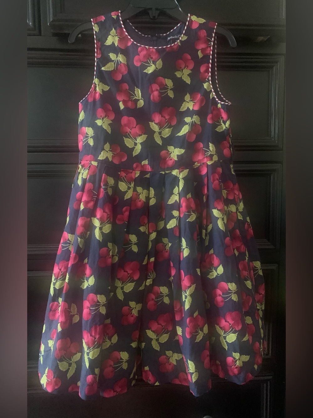 Navy Cherry Print Sleeveless Dress for Girls